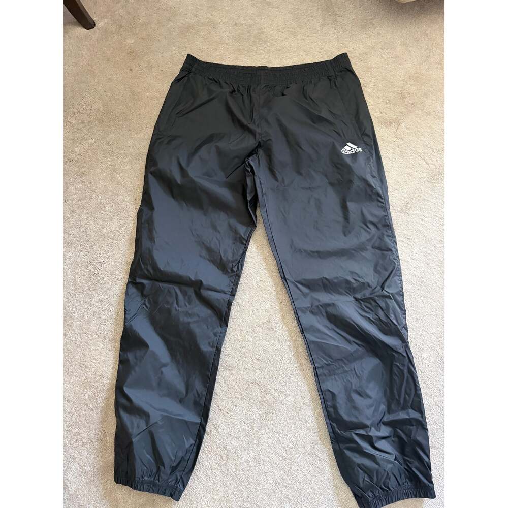 Adidas Mens L Black Windbreaker Track Pants Ankle Zip Lightweight Swishy Nylon